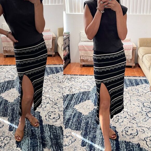 Free People slit pencil skirt in nordic stripe - Picture 2 of 11